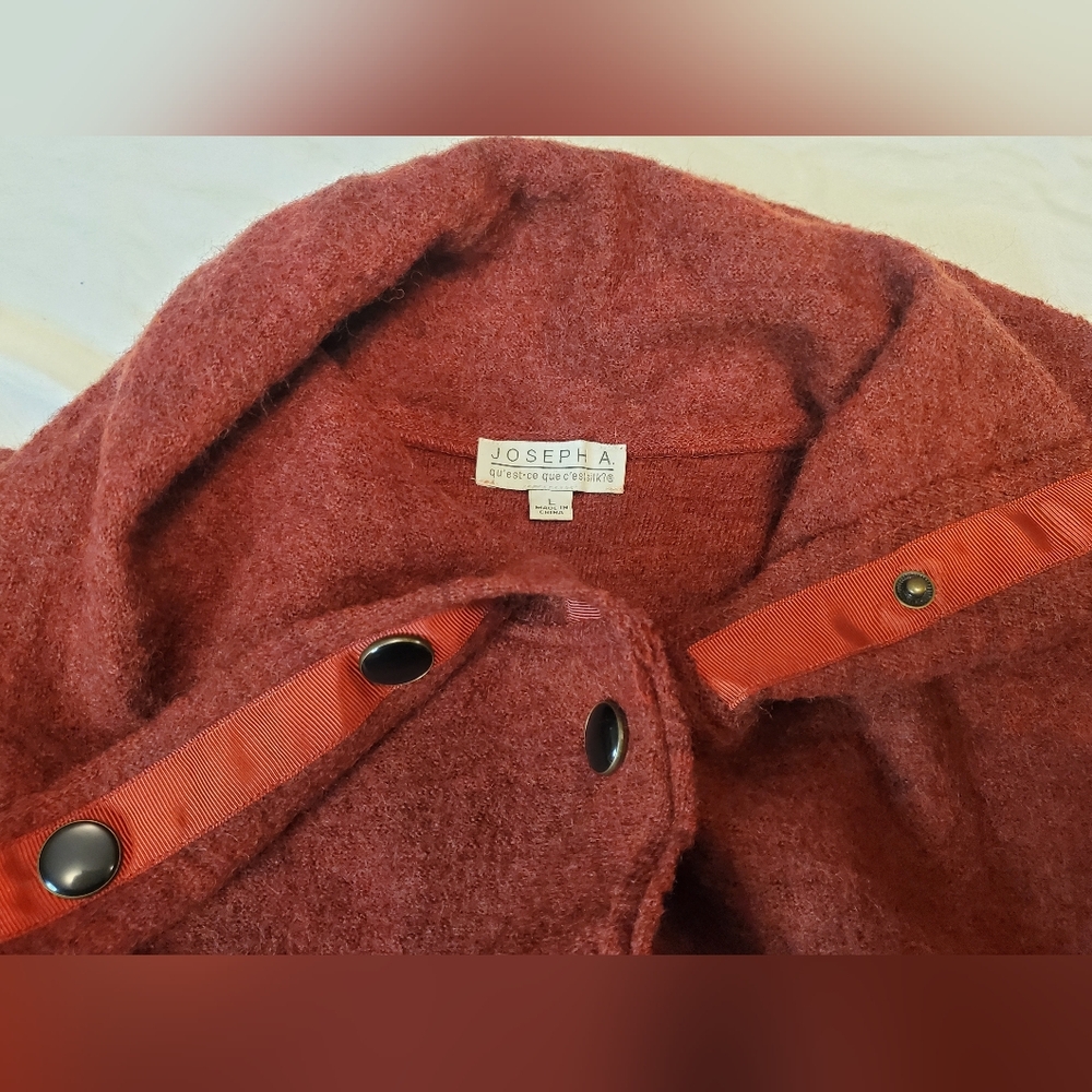 JOSEPH A Rust Orange 100% Wool Ruffle Hem Jacket Size L - Picture 4 of 8